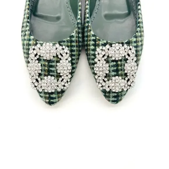 NIB Manolo Blahnik Hangisi Flat Wool Crystal Embellished Pointed Toe Shoes 37 - Picture 8 of 12